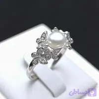 انگشتر نقره زنانه طرح پروانه و مروارید آبکاری طلا سفید | فنسی گالری