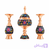 ست گلدان 16 و شکلات خوری پایه دار 23 مس و پرداز طلایی