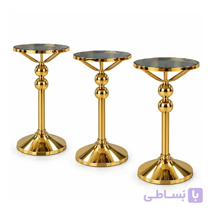 میز عسلی پایه توپی ۳ تیکه فلزی