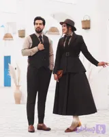 کت و دامن و کروات فرانسه برندیگانه نوکار با رنگ قهوه ای سوخته و جنس فاستونی درجه یک