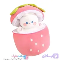عروسک پولیشی خرگوش توت فرنگی زیپ‌دار ۳۰ سانتی‌متری | نرم و ضدحساسیت