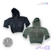 هودی پسرانه دو جیب کارگو نیم‌زیپ کلاه‌دار ۷ تا ۱۵ سال