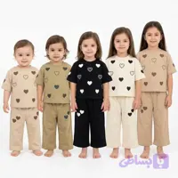 ست تیشرت و شلوار نیم بگ قلبی دخترانه بچه‌گانه | سایز 1 تا 8 سال