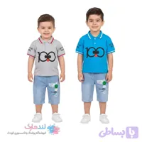 ست پولوشرت و شلوارک جین پسرانه طرح صورتک وارداتی ۱ تا ۵ سال