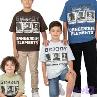 تیشرت باکسی بچگانه استریت ویر طرح GR33DY سایز ۶ تا ۱۵ سال