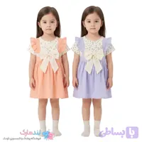 سارافون دخترانه آستین فون با تیشرت طرح گل و پاپیون بزرگ وارداتی ۱ تا ۴ سال