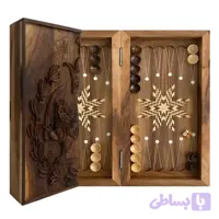 تخته نرد تمام منبت چوب گردو طرح شیر و خورشید 1