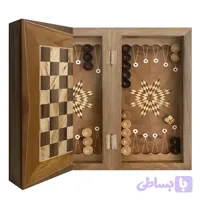 تخته نرد و شطرنج چهل سانتی چوب گردو رنگ مات طرح ستاره 2