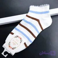 جوراب نیم ساق فانتزی دخترانه رنگ سفید طرح (راه راه آبی و قهوه ای) 20088