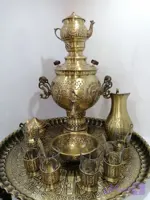 سرویس سماور زغالی 22 پارچه برنجی طرح هخامنشی