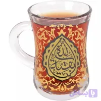 استکان کمر باریک دسته دار، ست ۶ عددی ،مزین به بقیه الله