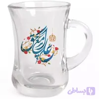 استکان تک عددی کمر باریک دسته دار، مزین به علی مع الحق و حق مع علی