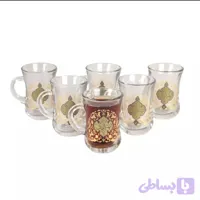 استکان کمر باریک دسته دار، ست ۶ عددی ، مزین به یا مهدی ادرکنی پُر نقش