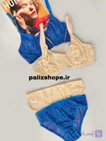 ست لباس زیر فانتزی گیپوری زنانه طرح گل رز رنگ صدری