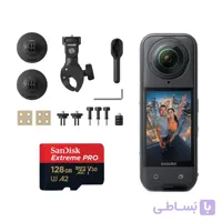کیت موتورسواری دوربین اینستا 360 مدل Insta360 X5Insta360 X5 360 Degree Action Camera with 8K + insta360 motorcycle accessories bundle + sandisk microSD 128/200 kit