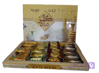 جعبه میکس کادویی گز ماه (4 نوع گز لقمه ای ممتاز) 500 گرم خالص