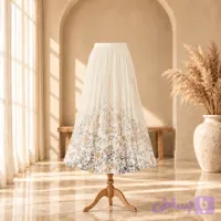 دامن گلدار پلیسه توری آستر‌دار وارداتی