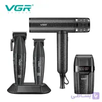 ست چهار تکه VGR V-640 S4 مشکی | کلیپر، تریمر، شیور و سشوار