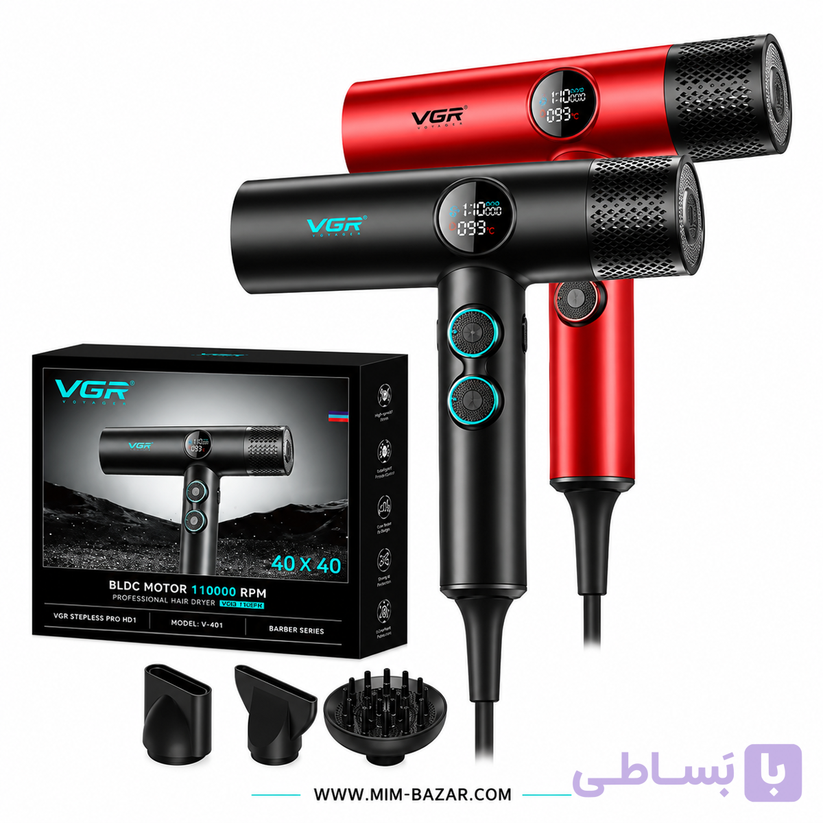 سشوار حرفه‌ای وی جی آر VGR V-401 با موتور 110000 دور