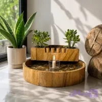 آبنما بزرگ دوطبقه گرد بدنه صاف سنگدانه با گیاه یشم