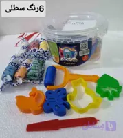 خمیربازی 6 رنگ سطلی برند بازی‌شاد شمش همراه با سفره و ابزار کامل