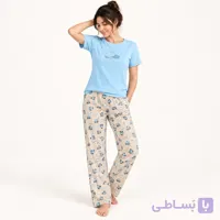 ست تیشرت و شلوار زنانه ۱۰۰٪ کتان طرح ابر و باران آبی