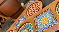 سینی پذیرایی چوب و کاشی سرامیک سنتی دونفره ۲نفره