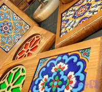 سینی پذیرایی یکنفره ۱ نفره چوب و کاشی سرامیک دست ساز سنتی