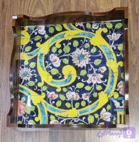 سینی پذیرایی چوب و رزین مربع دست ساز دسته دالبری