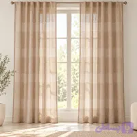 پارچه پرده‌ای حریر کتان راه راه افقی 18740