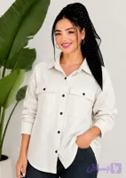 شومیز مانتویی دو جیب کرم کد ۱_۱۱۶۴