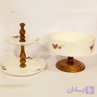 سرویس پذیرایی چوب و سرامیک 4 تیکه گل سرخی لبه گرد