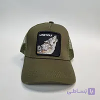 کلاه نقابدار طرح گرگ زیتونی پشت توری
