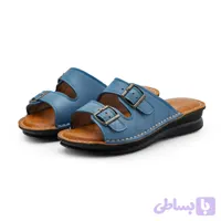 صندل طبی زنانه راحتی چرم طبیعی گاوی دوردوخت مدل واکر آبی روشن