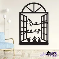 استیکر چوبی طرح پنجره رو به طبیعت و پرندگان