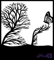استیکر چوبی طرح درخت و پروانه