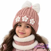 شال و کلاه بچگانه خزدار شال رینگی مدل بافتنی گل بابونه کد 1269