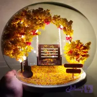 گوی شیشه ای چراغ دار دستساز درخت طبیعی بهاری طرح تاب
