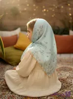 روسری نخی دخترانه طرح شکوفه رنگ آبی