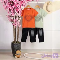 ست بلوز شلوار دخترانه طرح قلب (نخ پنبه) – 4 تا 12 سال(کد11)