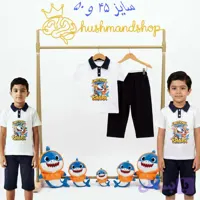 ست تیشرت و شلوارک پسرانه تابستانی طرح کوسه