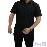 پیراهن آستین کوتاه مردانه مشکی طرح سوزنی خنک