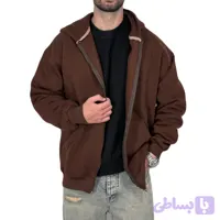 سویشرت کلاه دار سه نخ پنبه قهوه ای مدل ساده