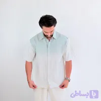 پیراهن آستین کوتاه مردانه سفید سبز مدل راه راه (کد PTBDX)