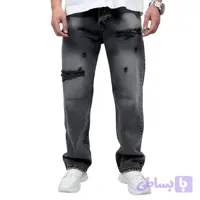 شلوار جین بگ مردانه طوسی مدل زاپ