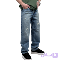 شلوار جین بگ مردانه آبی حاله روشن مدل زاپ (کد J9KP2)