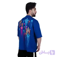 تیشرت آستین کوتاه آبی طرح ستاره (کد Y8WCE)