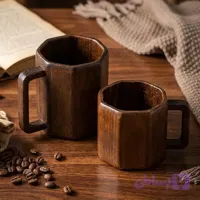 لیوان هشت ظلعی دسته دار از چوب راش