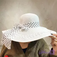 کلاه حصیری لبه دار خالدار | وارداتی