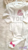 ست بادی و شلوار دخترانه نخی بهمراه هد بند مدل i love u ترک